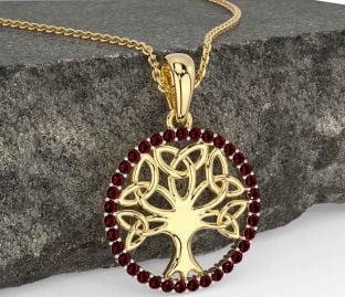 Garnet Gold Silver Celtic Tree of Life Trinity Knot Necklace
