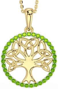 Peridot Gold Silver Celtic Tree of Life Trinity Knot Necklace