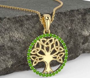 Peridot Gold Silver Celtic Tree of Life Trinity Knot Necklace