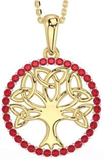 Ruby Gold Silver Celtic Tree of Life Trinity Knot Necklace