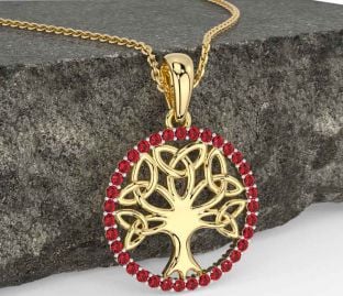 Ruby Gold Silver Celtic Tree of Life Trinity Knot Necklace