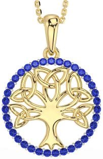 Sapphire Gold Silver Celtic Tree of Life Trinity Knot Necklace