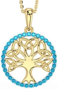 Topaz Gold Silver Celtic Tree of Life Trinity Knot Necklace