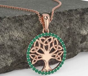 Emerald Rose Gold Celtic Tree of Life Trinity Knot Necklace