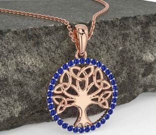 Sapphire Rose Gold Celtic Tree of Life Trinity Knot Necklace