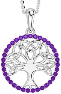 Amethyst Silver Celtic Tree of Life Trinity Knot Necklace