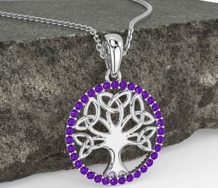Amethyst Silver Celtic Tree of Life Trinity Knot Necklace