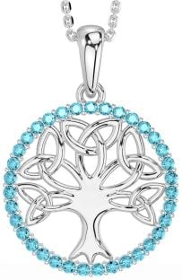 Aquamarine Silver Celtic Tree of Life Trinity Knot Necklace