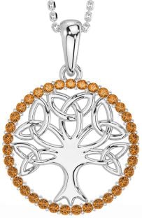 Citrine Silver Celtic Tree of Life Trinity Knot Necklace