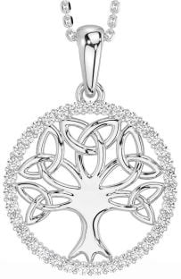 Diamond Silver Celtic Tree of Life Trinity Knot Necklace