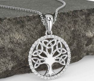 Diamond Silver Celtic Tree of Life Trinity Knot Necklace
