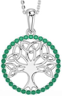 Emerald Silver Celtic Tree of Life Trinity Knot Necklace