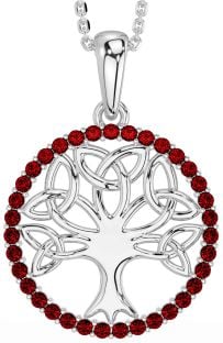 Garnet Silver Celtic Tree of Life Trinity Knot Necklace