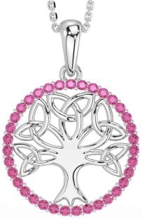 Pink Tourmaline Silver Celtic Tree of Life Trinity Knot Necklace