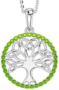 Peridot Silver Celtic Tree of Life Trinity Knot Necklace