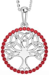 Ruby Silver Celtic Tree of Life Trinity Knot Necklace