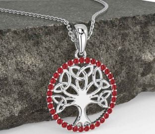 Ruby Silver Celtic Tree of Life Trinity Knot Necklace