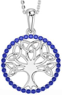 Sapphire Silver Celtic Tree of Life Trinity Knot Necklace