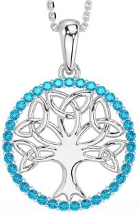 Topaz Silver Celtic Tree of Life Trinity Knot Necklace