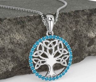 Topaz Silver Celtic Tree of Life Trinity Knot Necklace