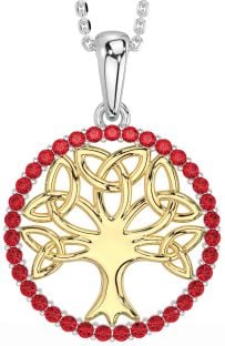 Ruby Gold Silver Celtic Tree of Life Trinity Knot Necklace