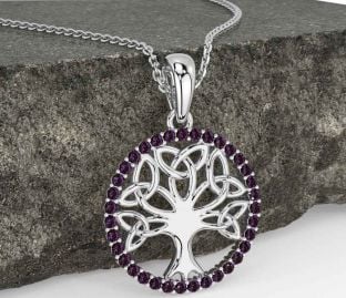 Alexandrite White Gold Celtic Tree of Life Trinity Knot Necklace