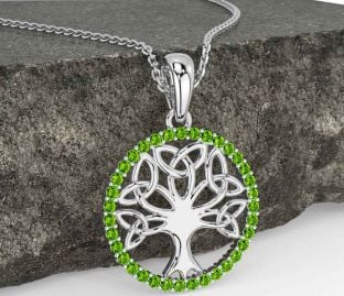Peridot Beyaz Altın Kelt Ağaç ile ilgili Hayat Üçlü Düğüm Kolye