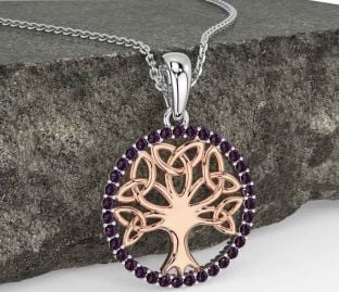 Alexandrite White Rose Gold Celtic Tree of Life Trinity Knot Necklace