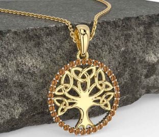 Citrine Gold Celtic Tree of Life Trinity Knot Necklace