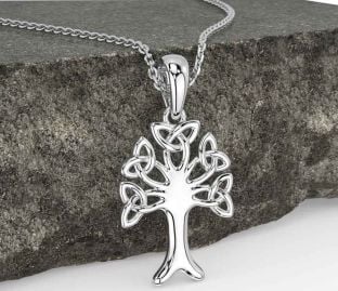 Silver Celtic Tree of Life Trinity Knot Necklace
