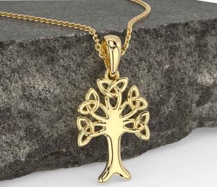 Guld Keltiskt Träd av Liv Treenighet Knut Halsband