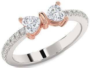 Diamond Platinum & Rose Gold Bow Two Heart Ring