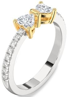 Diamond Platinum & Yellow Gold Bow Two Heart Ring