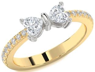 Diamond Platinum & Yellow Gold Bow Two Heart Ring