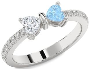 Diamond Platinum Bow Two Heart Promise Ring