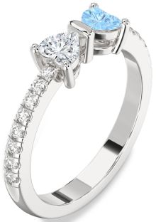 Diamond Platinum Bow Two Heart Promise Ring
