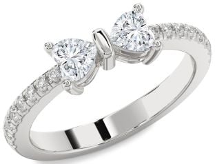 Diamond Platinum Bow Two Heart Ring