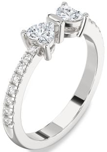 Diamond Platinum Bow Two Heart Ring