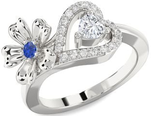 Diamond Platinum Flower Heart Two Stone Promise Ring