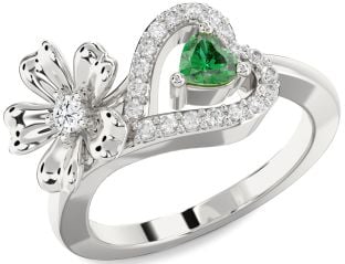 Diamond Platinum Flower Heart Two Stone Promise Ring