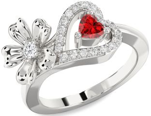 Diamond Platinum Flower Heart Two Stone Promise Ring