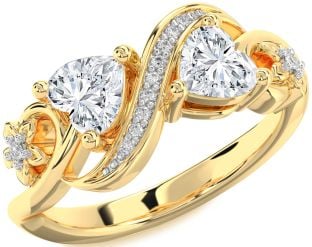 Diamond Gold Infinity Two Heart Ring