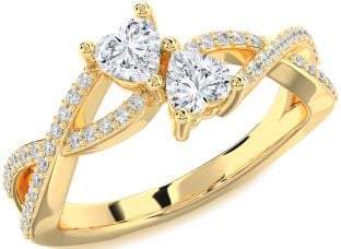Diamond Gold Silver Infinity Two Heart Ring