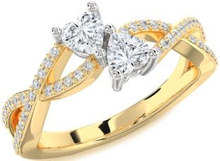 Diamond Gold Silver Infinity Two Heart Ring