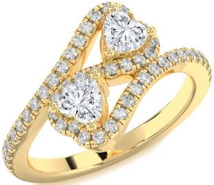 Diamond Gold Silver Infinity Two Heart Ring
