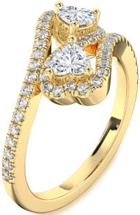 Diamond Gold Silver Infinity Two Heart Ring