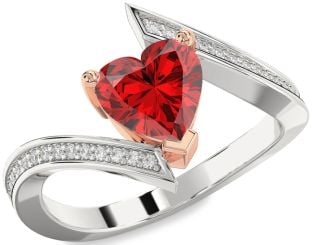 Diamond Ruby Platinum & Rose Gold Heart Solitaire Pave Engagement Ring
