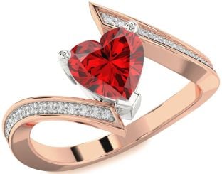 Diamond Ruby Platinum & Rose Gold Heart Solitaire Pave Engagement Ring