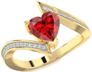 Diamond Ruby Gold Heart Solitaire Pave Engagement Ring