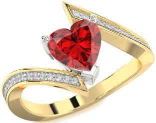 Diamond Ruby Platinum & Yellow Gold Heart Solitaire Pave Engagement Ring